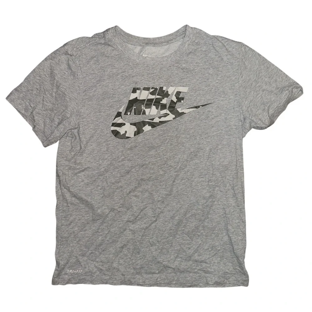 Nike Dri-FIT Graphic T-Shirt Mens Small Heather Grey Camo Futura Logo Tee